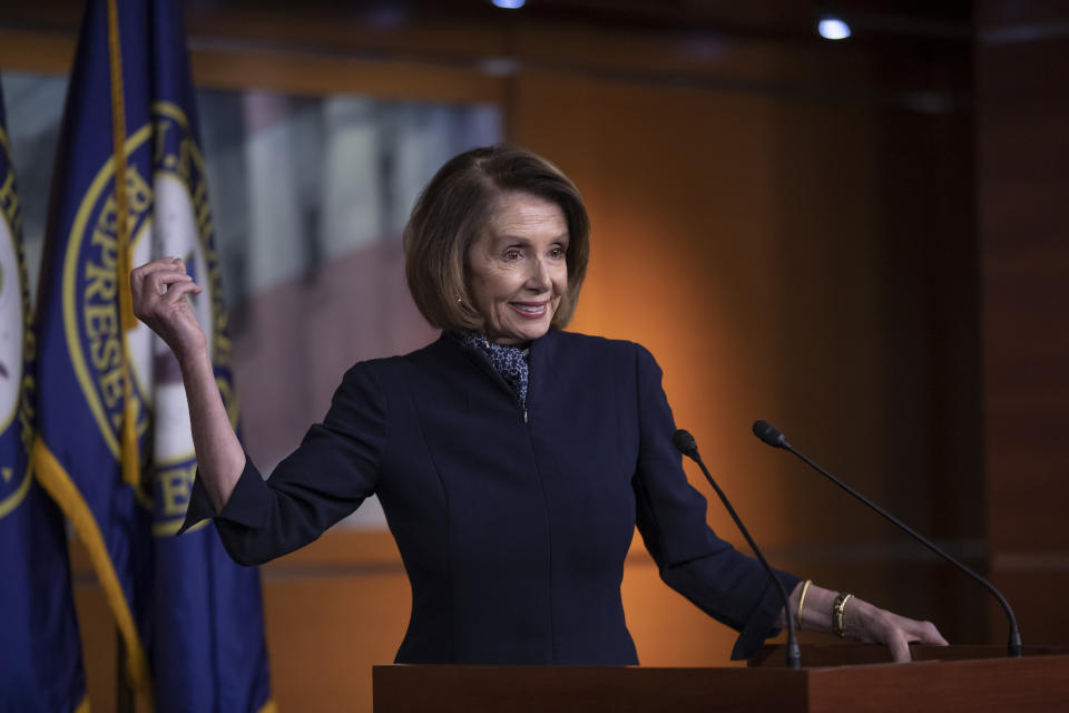 House Democratic leader Nancy Pelosi of California holds a news conference at the Capitol in Washington, Thursday, Dec. 13, 2018. Pelosi has all but ensured she will become House speaker next month, quelling a revolt by disgruntled younger Democrats by agreeing to limit her tenure to no more than four additional years in the chamber's top post. (AP Photo/J. Scott Applewhite)