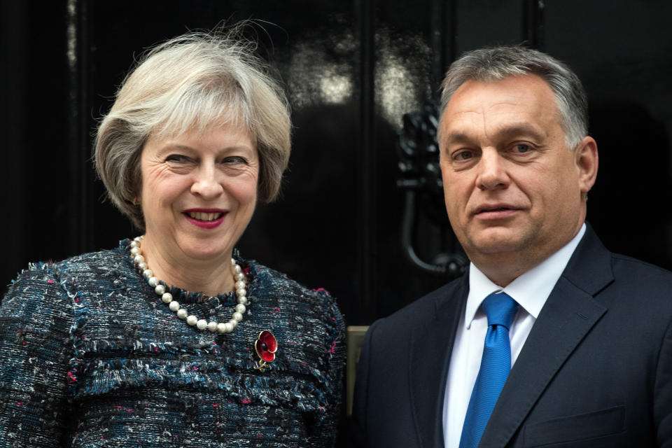 Prime Minister Theresa May with her Hungarian counterpart Viktor Orban (Getty)