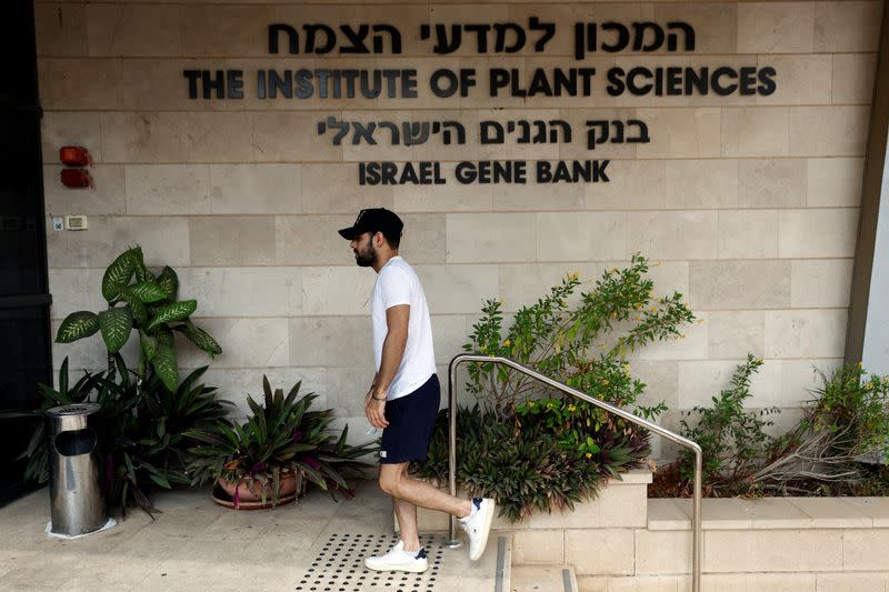 A worker enters the Israel Plant Gene Bank at the Volcani Institute in Rishon LeZion