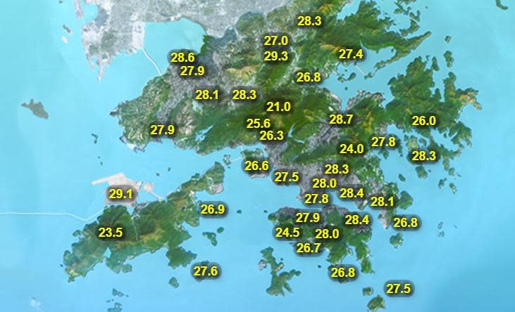 本港地區今日天氣預測短暫時間有陽光。日間炎熱，最高氣溫約31度。早上部分地區有霧。(香港天文台)