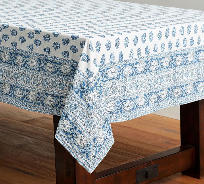 Block Print Floral Cotton Tablecloth