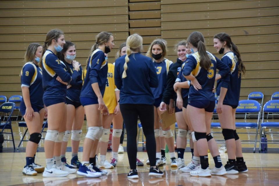 New GHS varsity volleyball coach Brittany Cornish coaches the junior varsity team in a 2021 match.