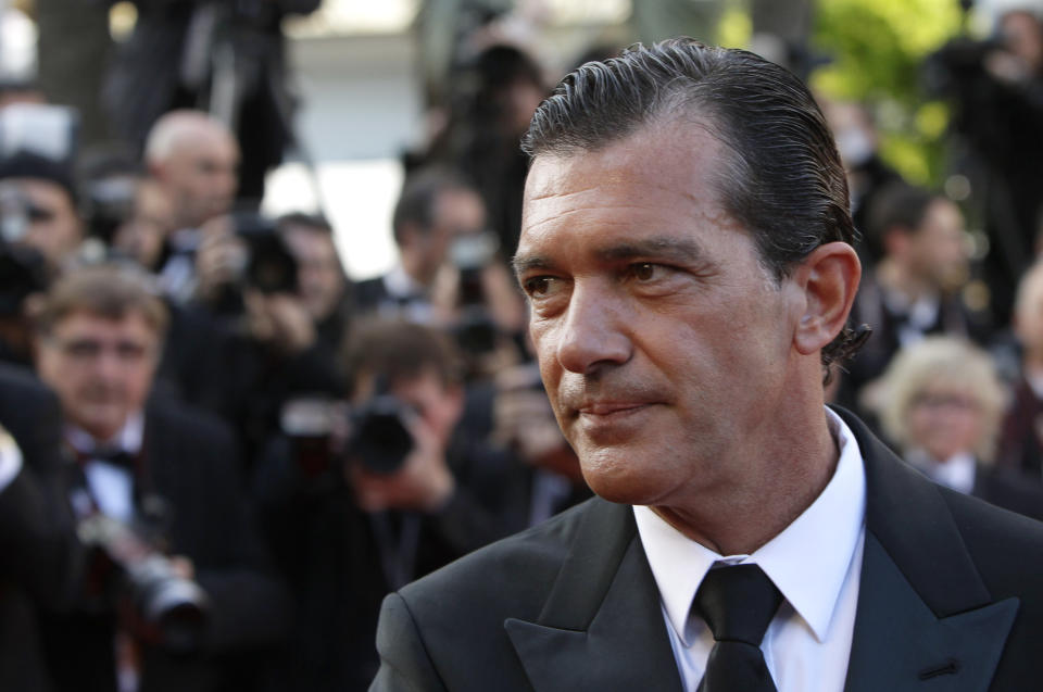 FILE- in this May 24, 2012 file photo, Actor Antonio Banderas arrives for the screening of The Paperboy at the 65th international film festival, in Cannes, southern France. Banderas will play Mario Sepulveda, who in 2010 became the public face of 33 Chilean miners trapped deep underground for 69 days and the charismatic miner known as "Super Mario". (AP Photo/Francois Mori, File)