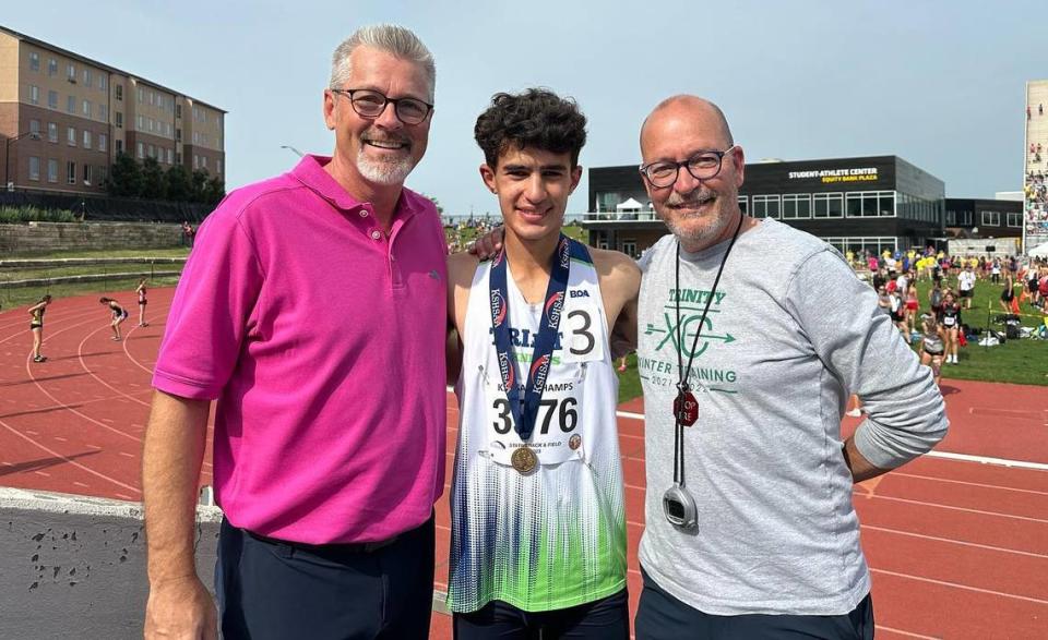 Wichita Trinity Academy’s Sam Ferguson became a first-time individual state champion by winning the Class 3A title in the 3200-meter run on Friday morning at the Kansas high school state track and field championships. Trinity Academy/Courtesy