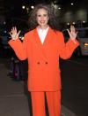 <p>Andie MacDowell rocks a red power suit while heading to <em>The Late Show With Stephen Colbert </em>in N.Y.C. on Oct. 21. </p>