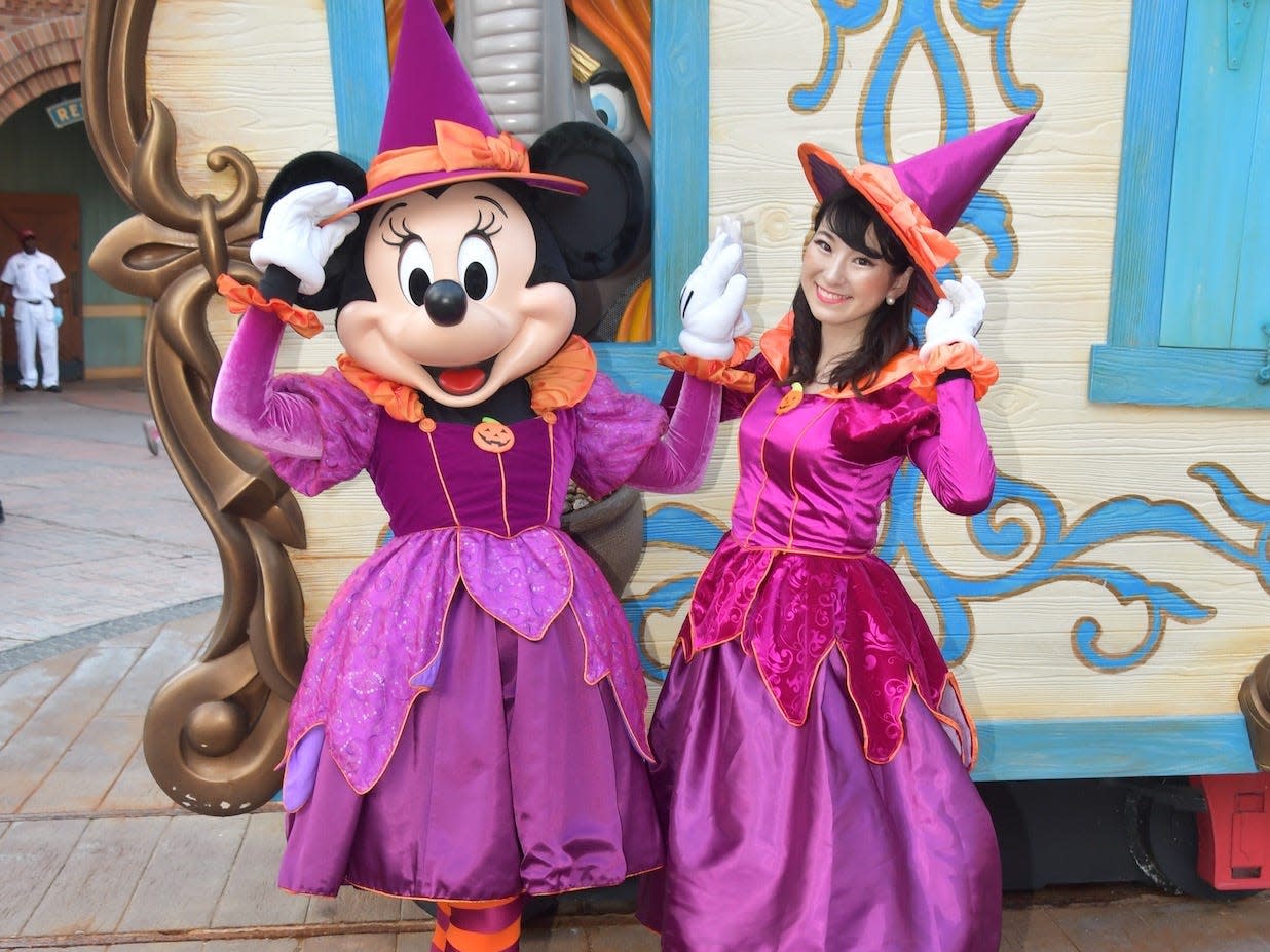 Disney fan Yuuri wears a costume inspired by Minnie Mouse.