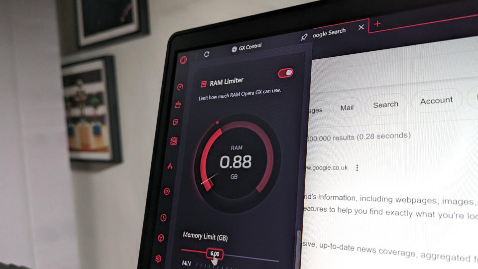 Opera GX review photo of resource limiters