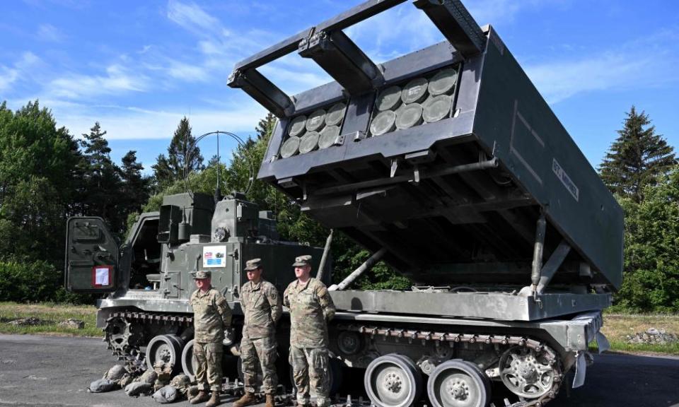 British soldiers with an M270 system during a military exercise in Germany last month.