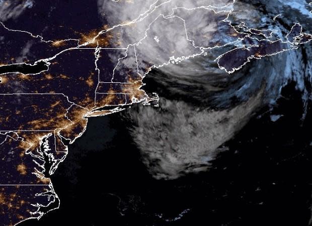 Post-Tropical Cyclone Lee is seen in a satellite image at 11:21 p.m. EDT on Sept. 16, 2023. / Credit: NOAA/NESDIS