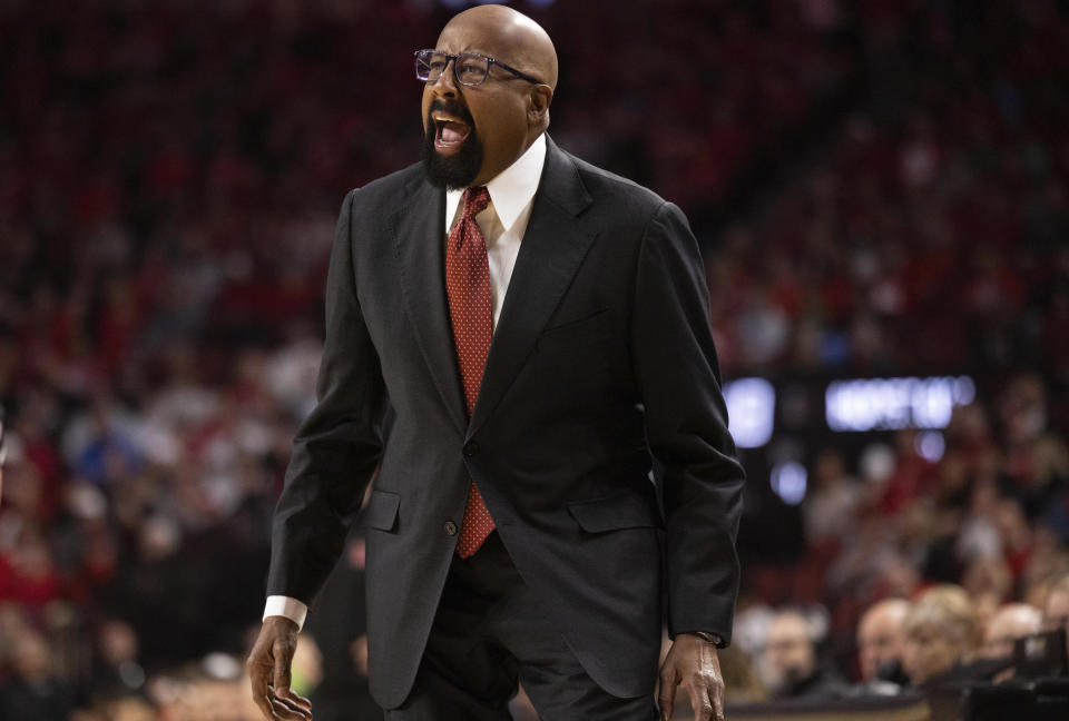 Indiana head coach Mike Woodson yells to his team as they play against Nebraska during the first half of an NCAA college basketball game Wednesday, Jan. 3, 2024, in Lincoln, Neb. (AP Photo/Rebecca S. Gratz)