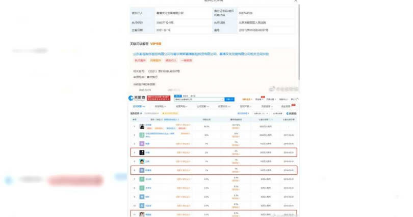 天眼查App顯示嘉博文化發展有限公司新增一條被執行人資訊，執行標的3980萬餘元。（圖／翻攝微博）