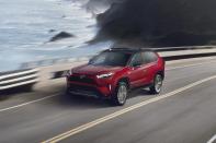This photo provided by Toyota shows the 2024 RAV4 Prime. It's the quickest RAV4 you can buy, and it can go about 42 miles on a fully charged battery before the gas engine switches on. (Courtesy of Toyota Motor Sales U.S.A. via AP)