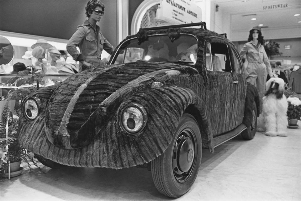 <i>A mink fur-covered Volkswagen Beetle on display at the Somerset Mall (now called Somerset Collection) in Troy, Michigan, in April 1976.</i>