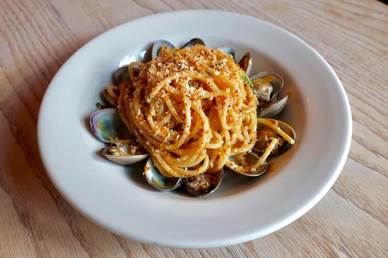 A dish of spaghetti vongole at San Morello in Detroit's Shinola Hotel.