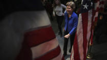 Democratic presidential candidate Sen. Elizabeth Warren, D-Mass., smiles walks to meet supporters after her address at the New Hampshire Institute of Politics in Manchester, N.H., Thursday, Dec. 12, 2019.(AP Photo/Charles Krupa)