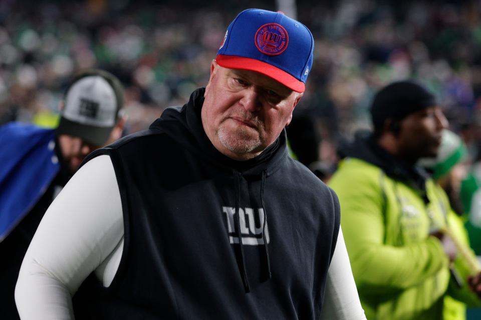 New York Giants defensive coordinator Don "Wink" Martindale during an NFL football game against the Philadelphia Eagles, Monday, Dec. 25, 2023, in Philadelphia.