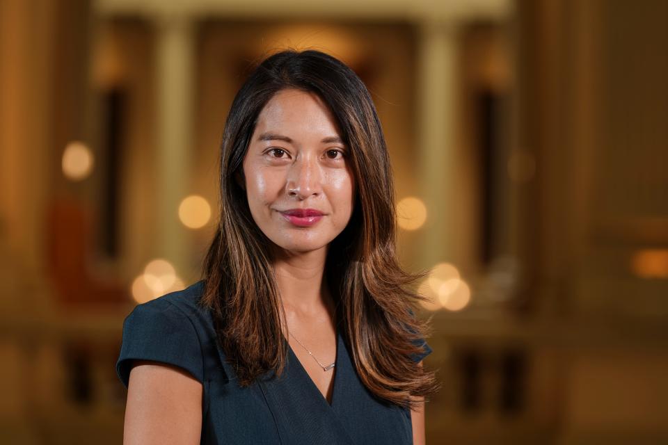 Georgia state Rep. Bee Nguyen poses for a portrait at the capitol on Nov. 16, 2021, in Atlanta.  Democratic nominee for governor Stacey Abrams has endorsed Nguyen in a June 21, 2022 runoff for labor commissioner.