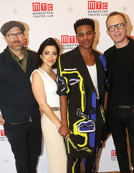<div class="inline-image__caption"><p>(L-R) Erik Jensen, Krysta Rodriguez, Jeremy Pope and Paul Bettany pose at a photo call for the new Manhattan Theatre Club play ‘The Collaboration.’</p></div> <div class="inline-image__credit">Bruce Glikas/Getty Images</div>