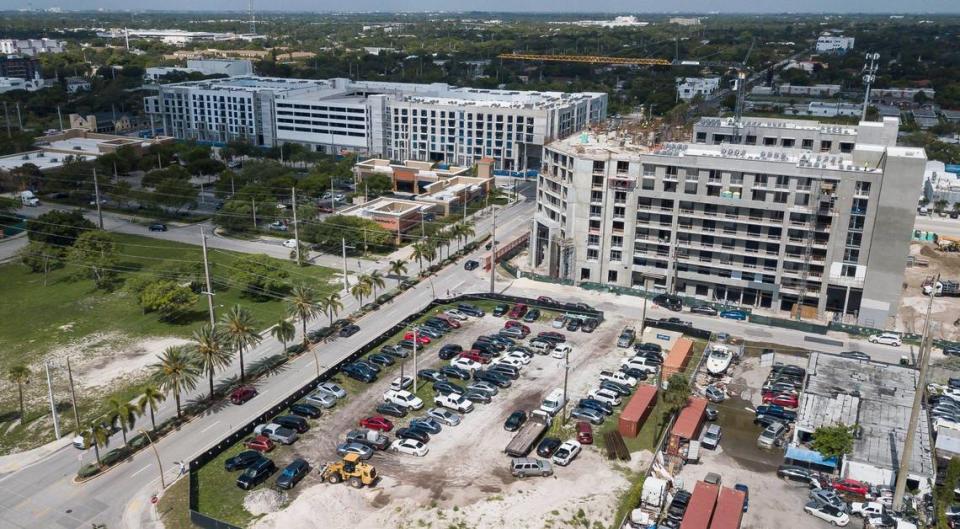 Aerial view of two construction projects that are being developed on the intersection of Northwest Sixth Street and Seventh Avenue in the Sistrunk neighborhood on Tuesday, July 2, 2024, in Fort Lauderdale, Florida.