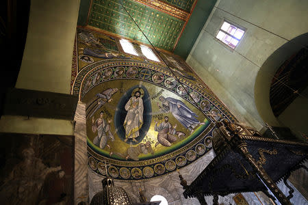 The ancient Mosaic of the Transfiguration is seen inside St. Catherine's Monastery, South Sinai, Egypt, March 7, 2019. REUTERS/Mohamed Abd El Ghany