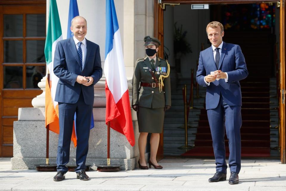 Micheal Martin greeting French President Emmanuel Macron (Julien Behal) (PA Wire)