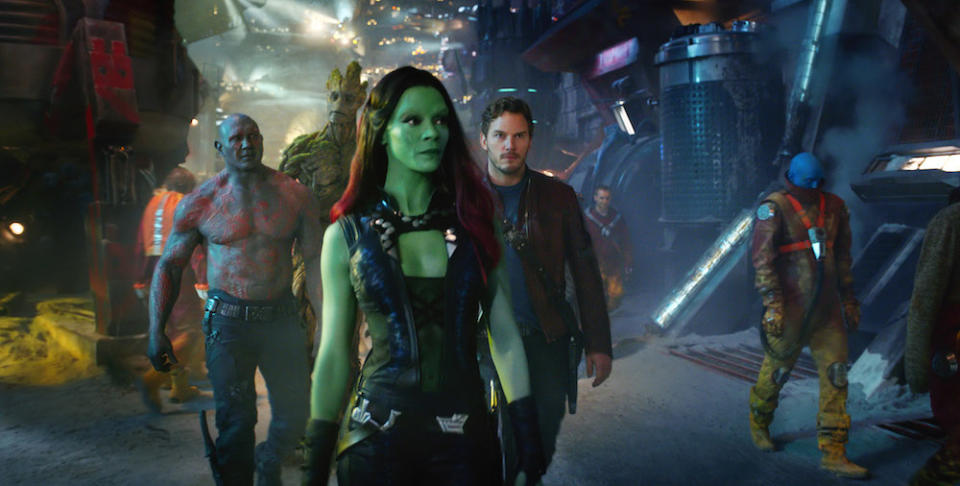 Marvel's Guardians Of The Galaxy

L to R: Drax (Dave Bautista), Groot (Voiced by Vin Diesel), Gamora (Zoe Saldana), and Star-Lord/Peter Quill (Chris Pratt)

Ph: Film Frame

©Marvel 2014