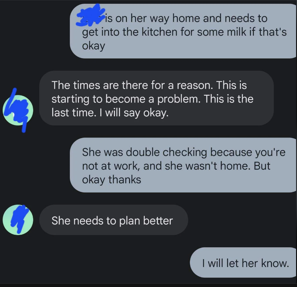 A screenshot of a messaging app conversation with messages displaying a discussion about someone needing to improve their planning