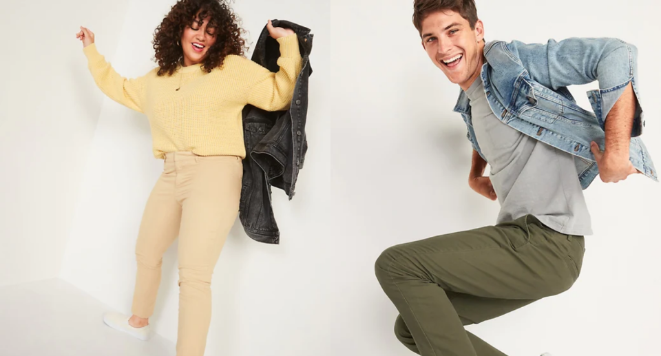 Today only, stock up on pants for the whole family starting at just $10 at Old Navy. Images via Old Navy.