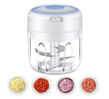 A mini electric chopper for small ingredients like garlic and ginger