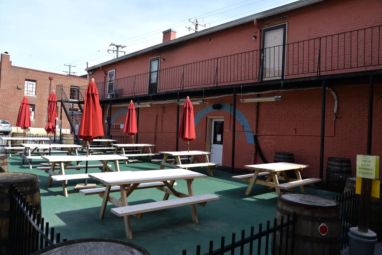 The back view of Redbeard Brewing Company in Staunton, which offers a beer garden.