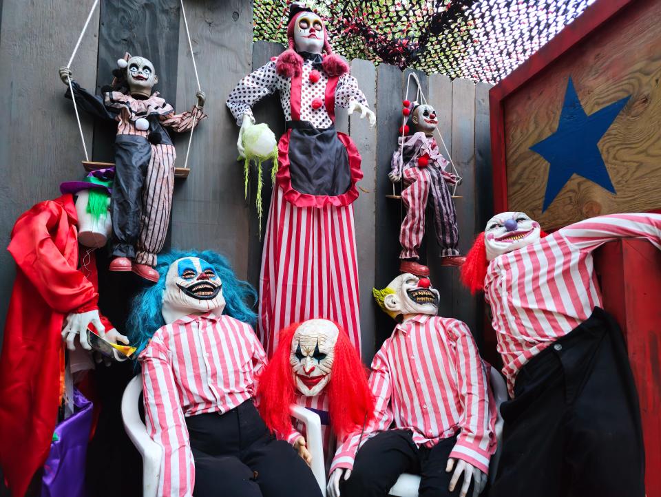 The CarnEvil haunted house features scary clowns ready to frighten fans. Phantom Fall Fest kicks off with four haunted houses, four scare zones with zombies and creepy creatures, and more at Adventureland Park.