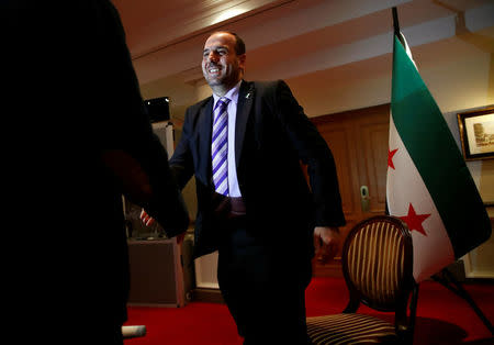 Nasr al-Hariri Head of the Syrian Negotiation Commission (SNC) attends an interview with Reuters aside of the Intra Syria talks in Geneva, Switzerland November 29, 2017. REUTERS/Denis Balibouse