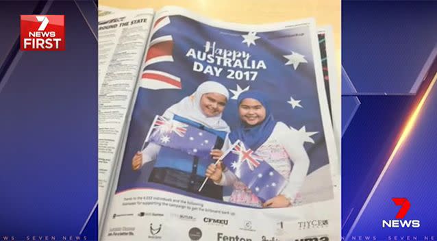 The girls featured in a second Australia Day campaign after the billboard was removed. Photo: 7 News/Supplied