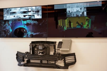 A monitor shows how the Ouster’s lidar, used in scanning the area on a self-driving vehicle, sees the surrounding area, at the technology company's office in San Francisco