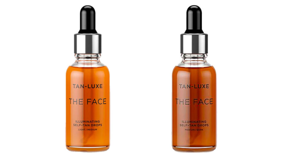 Tan-Luxe The Face Self-Tan Drops come in light/medium (left) and medium/dark (right). (Photo: HSN)