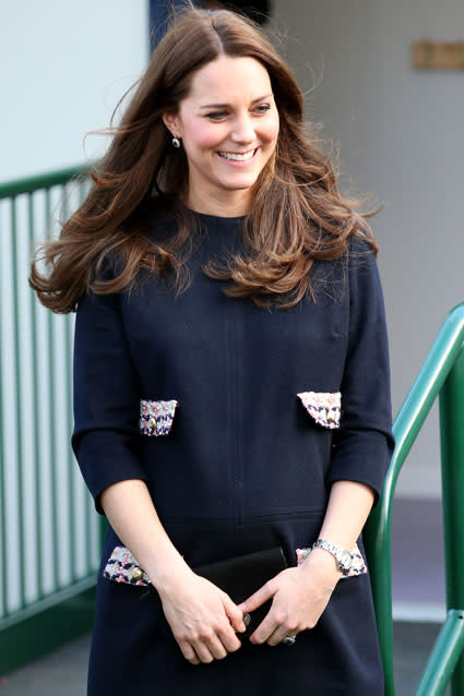 Pregnant Kate Middleton Glows in Adorable Navy Shift Dress