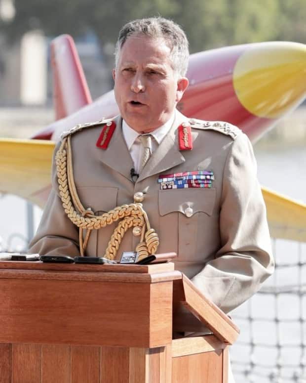 British Gen. Nick Carter, pictured onboard HMS Tamar in London last September, said recent Russian acts are 'assertive and in some ways aggressive.' (Contributed/British Ministry of Defence - image credit)