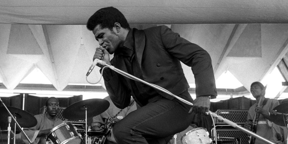 NEWPORT, RI - JULY 6:  Godfather of soul James Brown performs onstage at the Newport Jazz Festival on July 6, 1969 in Newport, Rhode Island. (Photo by Tom Copi/Michael Ochs Archives/Getty Images)