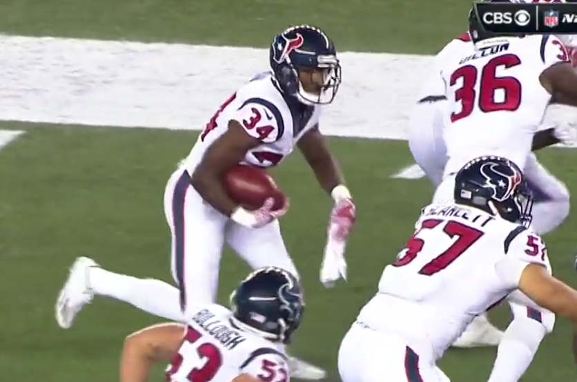 Houston Texans returner Tyler Ervin had a ball in one hand and a towel in the other (NFL screenshot).