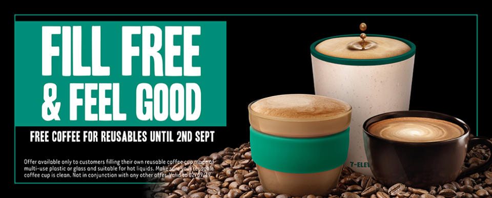 7-Eleven free coffee promo banner.