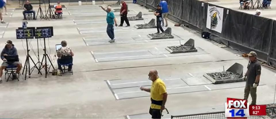 Robert Yost, bottom yellow shirt, finished in eighth place in the Elders F-1 Class at the 2022 World Horseshoe Pitching Championships.