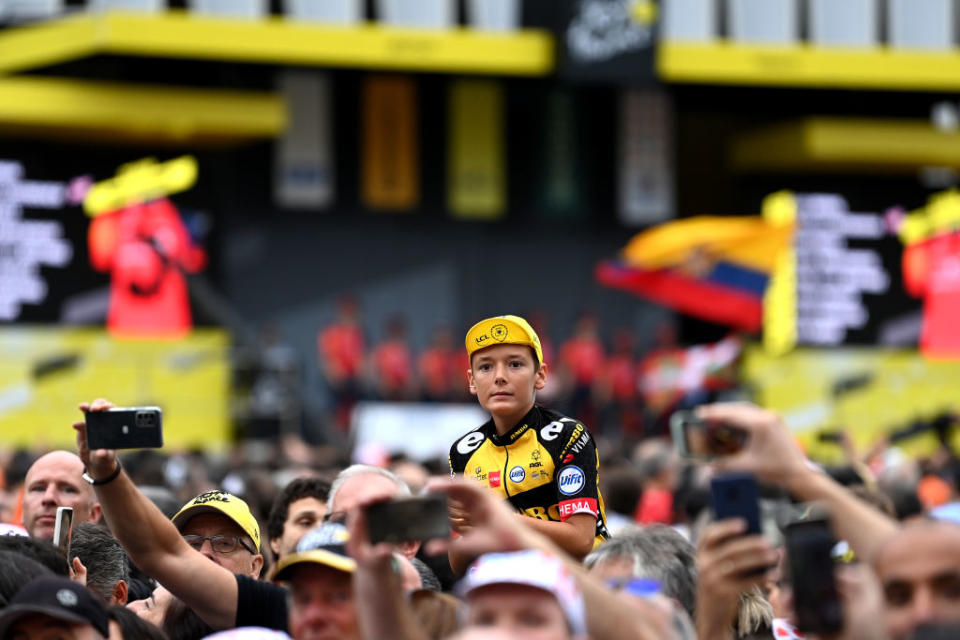 BILBAO SPAIN  JULY 01 A fan prior to the stage one of the 110th Tour de France 2023 a 182km stage from Bilbao to Bilbao  UCIWT  on July 01 2023 in Bilbao Spain Photo by Tim de WaeleGetty Images