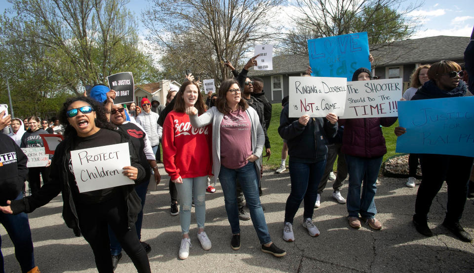 Protestors march in Kansas City, Mo., on April 16, 2023, to bring attention to the shooting of Ralph Yarl, 16, who was shot when he went to the wrong house to pick up his brothers on April 13.<span class="copyright">Susan Pfannmuller—The Kansas City Star/AP</span>