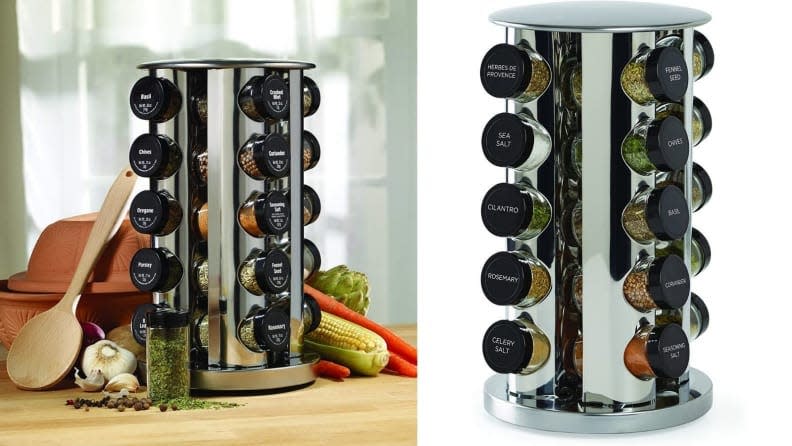 This gorgeous spice rack can fit 20 different spices.