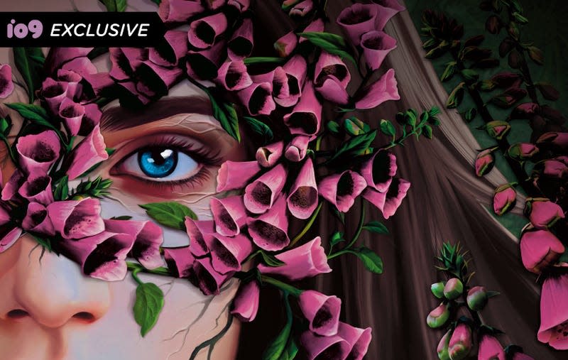 A woman's face covered in flowers