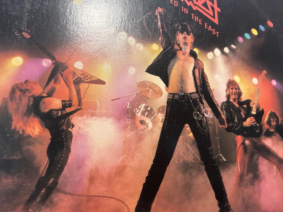 K.K. Downing, far left, on the cover of Judas Priest's "Unleashed in The East" album.