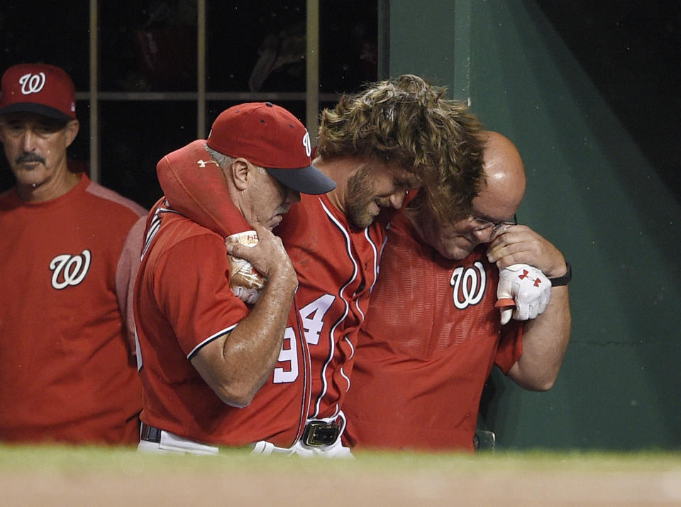 Another season, another Bryce Harper injury. (AP Photo/Nick Wass)