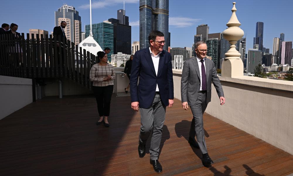 Prime minister Anthony Albanese (right) and Victorian premier Daniel Andrews at the announcement on Tuesday.