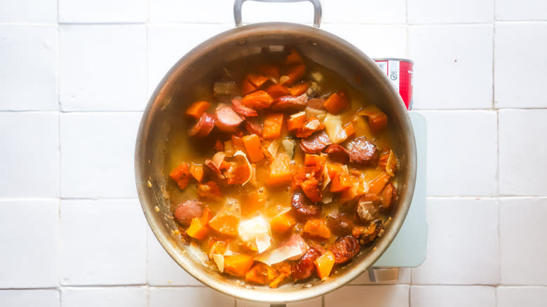 Sausage and squash in pan