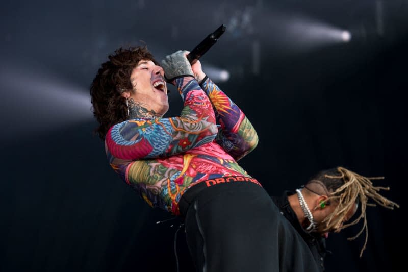 The colourfully tattooed Oli Sykes is back to his old screaming on the latest Bring Me the Horizon album. Daniel Vogl/dpa